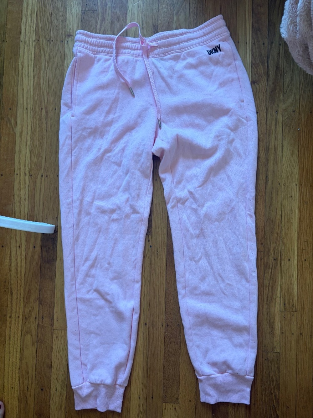 DKNY Sport Pink Fleece Joggers with Rhinestone Side Stripe - Size XS